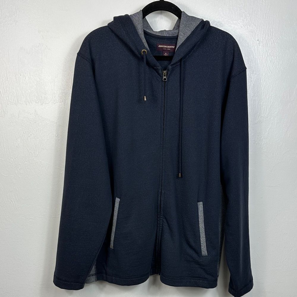 Johnston & Murphy Cotton Dark Blue Speckled Zip-Up Hoodie Size XL
